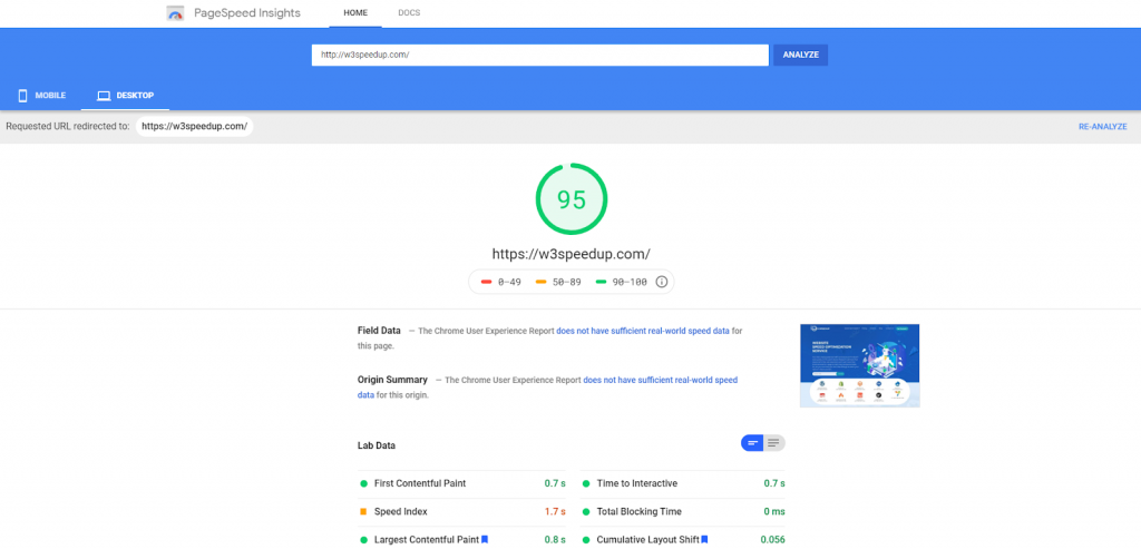 google page speed insights test