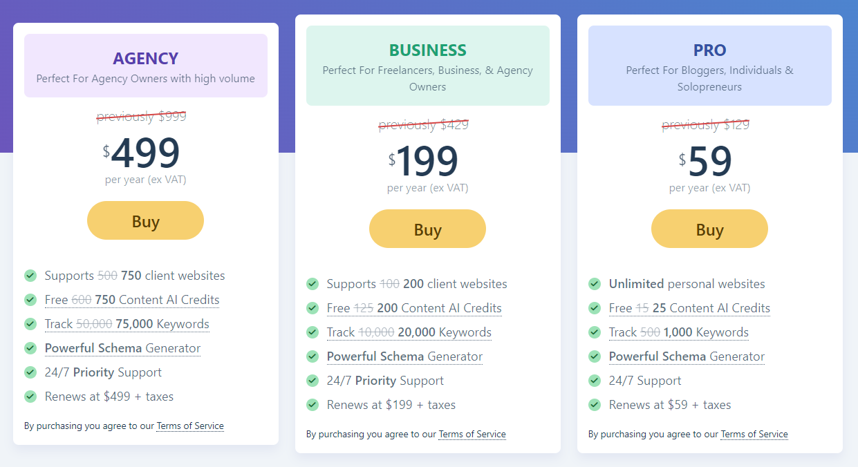 Rank Math pricing plan - Rank Math vs Yoast vs All in one SEO