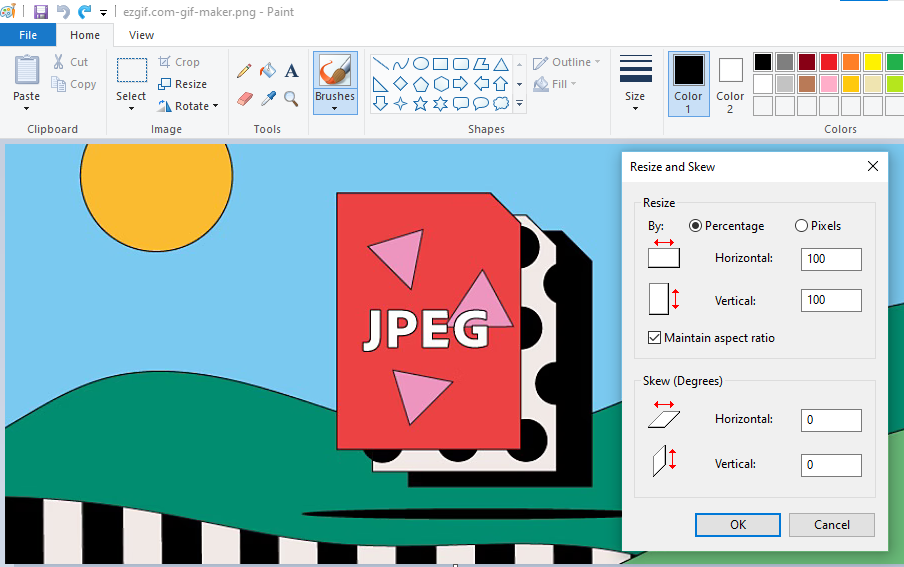 Resize a JPEG size using paint