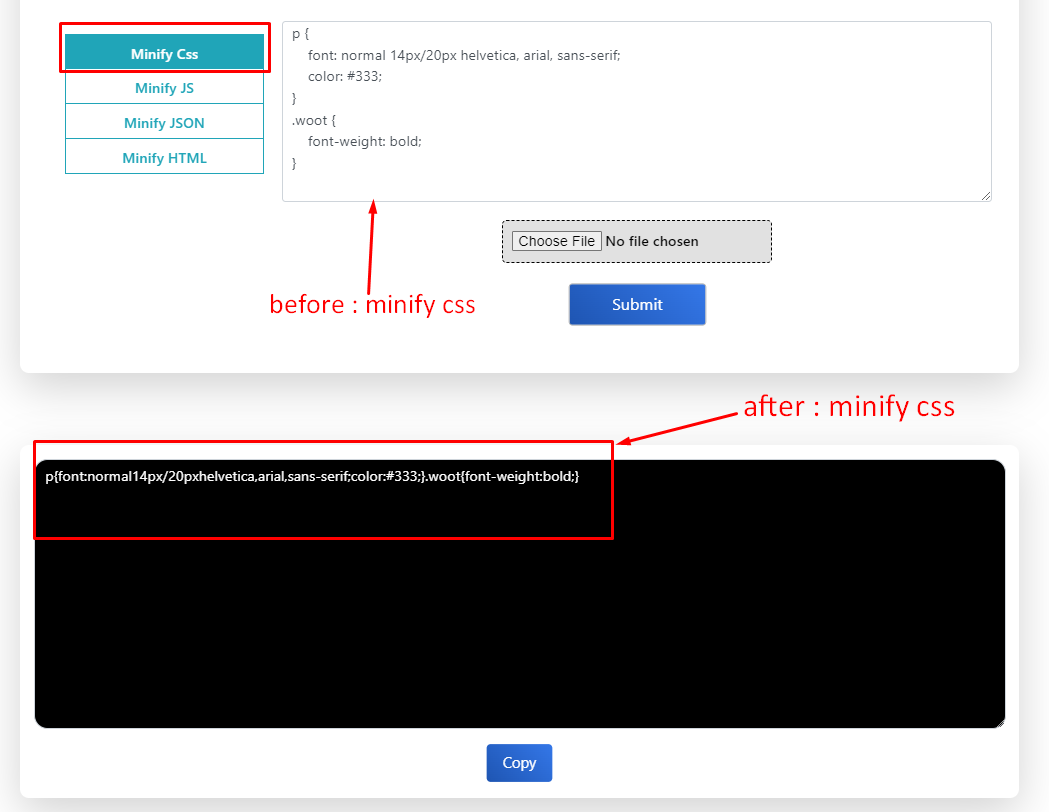 minify css